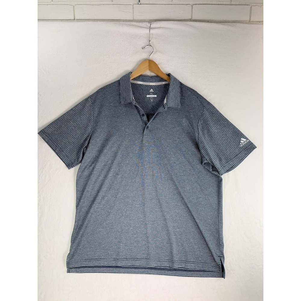 Adidas Polo Shirt Mens XL Blue Striped Golf Performance Lightweight Short Sleeve